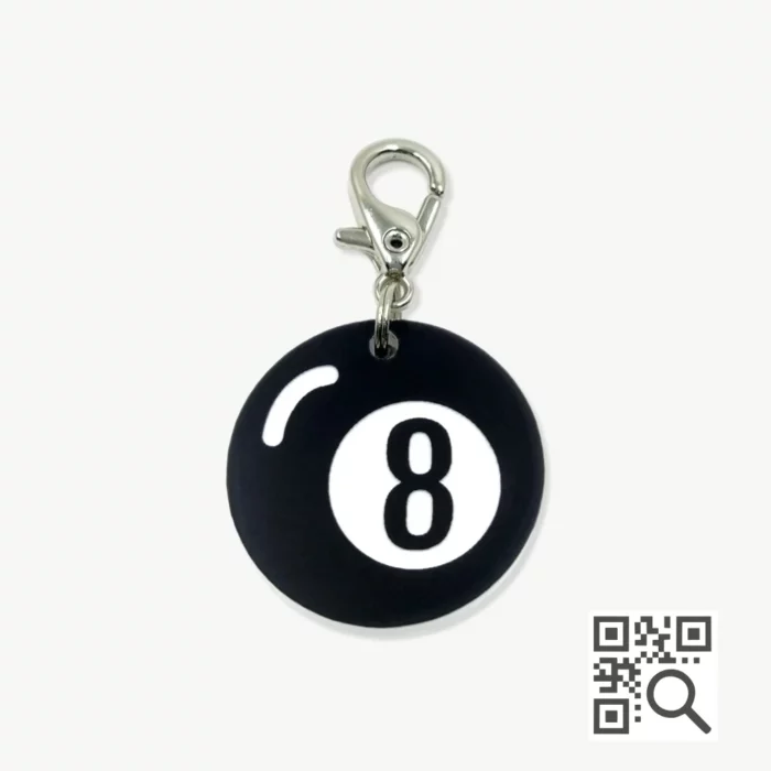 tag de identificação pet com qr code - modelo bola 8 - marca dog vibe