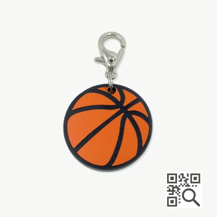 tag de identificação pet com qr code - modelo bola de basquete - marca dog vibe