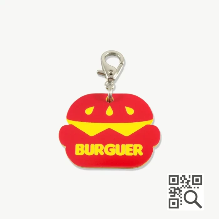 tag de identificação pet com qr code - modelo burguer - marca dog vibe